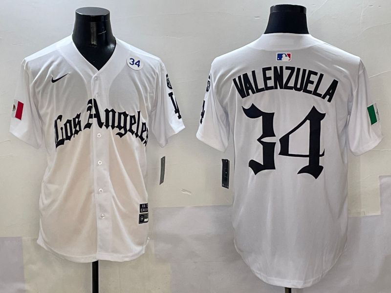 Men Los Angeles Dodgers #34 Valenzuela White Five generations Joint Name 2025 Nike MLB Jersey style 6